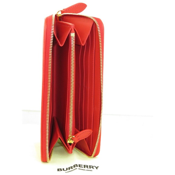 BURBERRY ELMORE RED LOGO EMBOSSED LEATHER ZIP AROUND CLUTCH CONTINENTAL WALLET - Picture 8 of 15